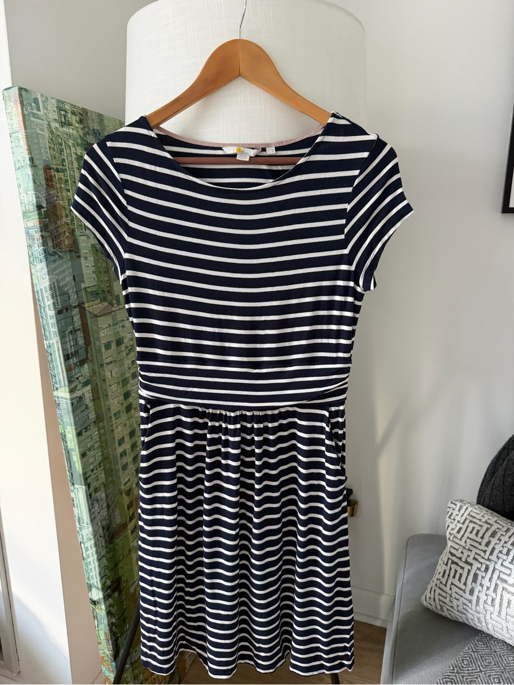 Boden Amelie Navy and White Striped Casual Dress